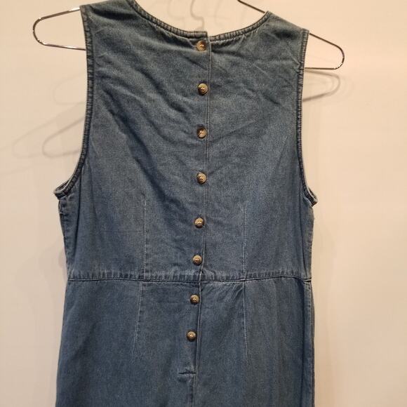 Vintage 90's NEW Denim Dress Embroidered Roses Floral Faux Wrap Button XL - Picture 8 of 16